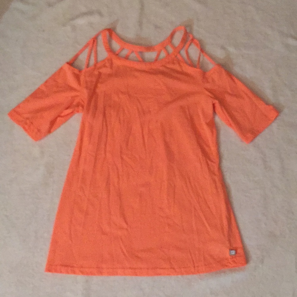 Fabletics open shoulder orange top